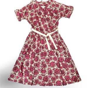 VINTAGE 50s MCM Ann‎ Taylor cotton floral day dress flare skirt rounded collar